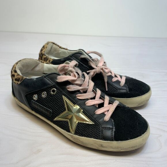 Golden Goose Black Leopard Print Sneakers Women’s Size 37 US 7 - Picture 1 of 15